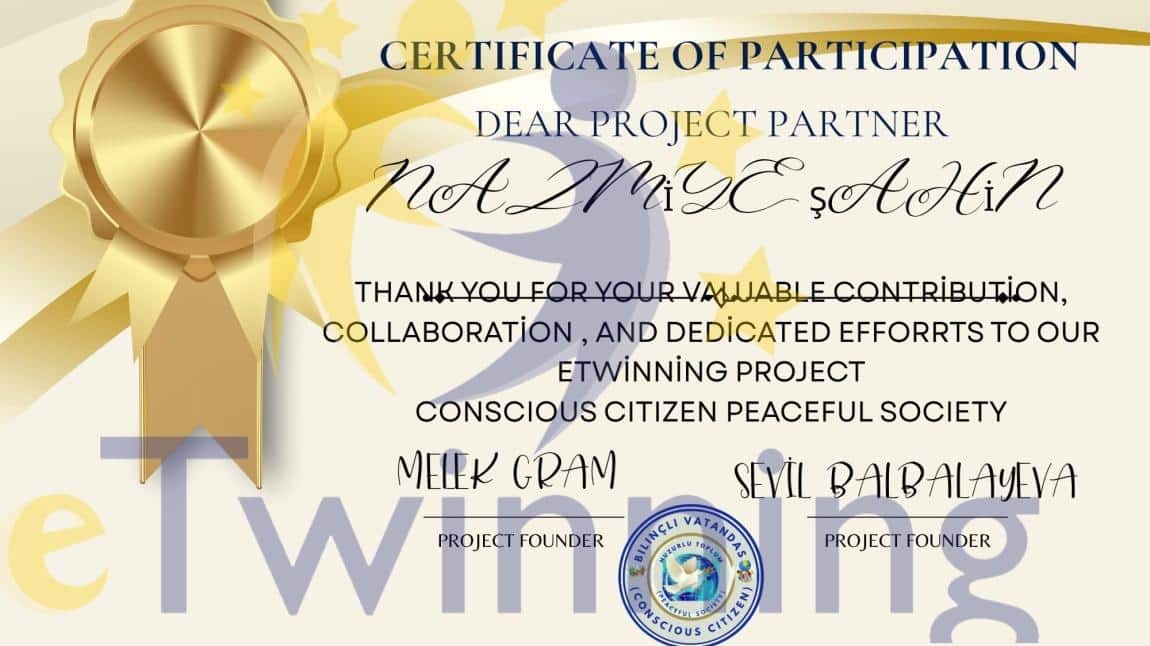 Bilinçli Vatandaş, Huzurlu Toplum( Conscious Citizen,Peaceful Society) e- Twinning Projemiz Başarıyla Tamamlandı